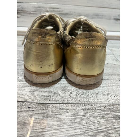 Coach Barrett Signature Canvas Logo Sneakers in Beige and Gold – Size 8B - Picture 5 of 7